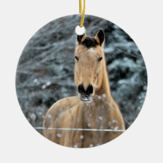 Buckskin Horse Winter Ceramic Ornament