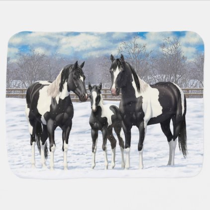 Buckskin Paint Horses In Snow Baby Blanket