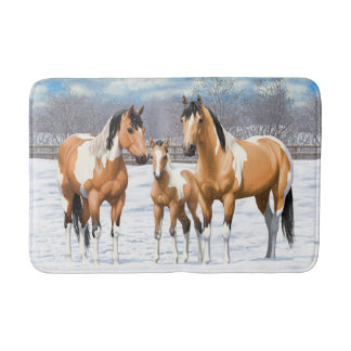 Buckskin Paint Horses In Snow Bath Mat