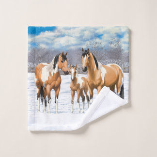 Buckskin Paint Horses In Snow Bath Towel Set