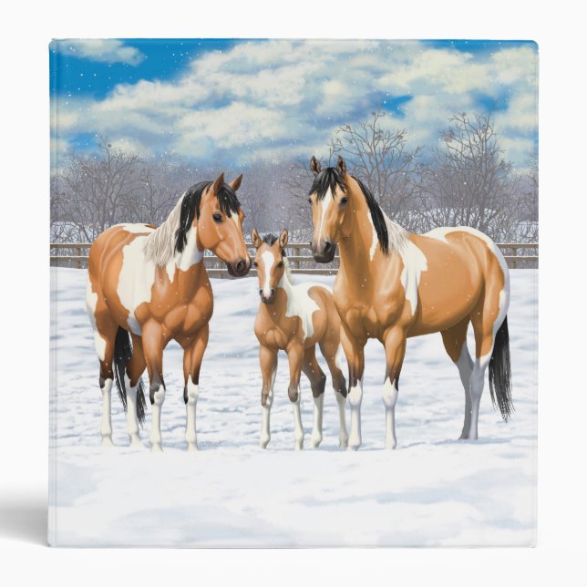 Buckskin Paint Horses In Snow Binder (Front)