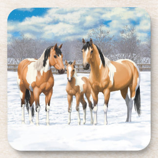 Buckskin Paint Horses In Snow Coaster