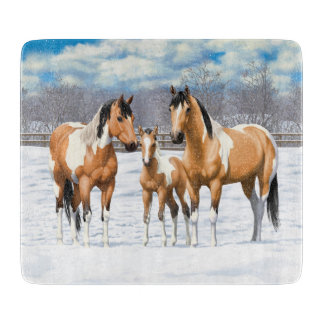 Buckskin Paint Horses In Snow Cutting Board