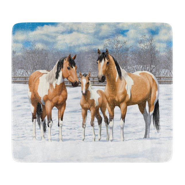 Buckskin Paint Horses In Snow Cutting Board (Front)