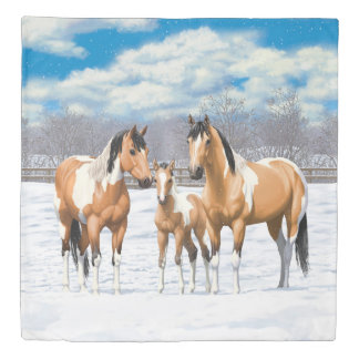 Buckskin Paint Horses In Snow Duvet Cover