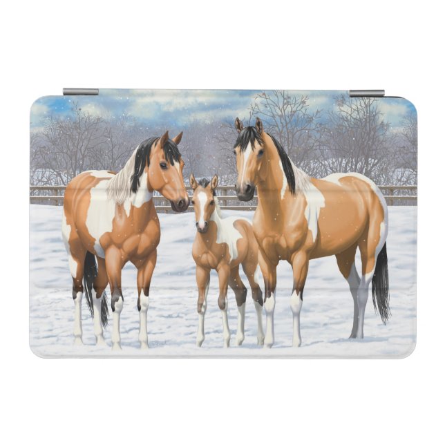 Buckskin Paint Horses In Snow iPad Mini Cover (Horizontal)