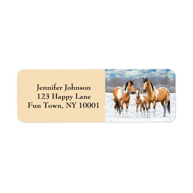 Buckskin Paint Horses In Snow Label (Front)
