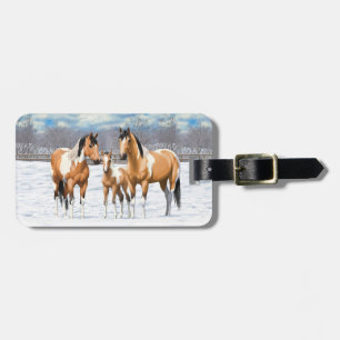 Buckskin Paint Horses In Snow Luggage Tag