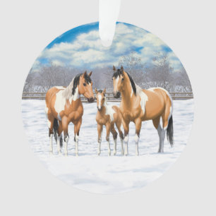 Buckskin Paint Horses In Snow Ornament