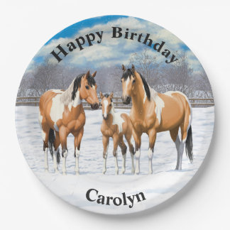 Buckskin Paint Horses In Snow Paper Plates
