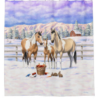 Buckskin Paint Horses In Snow Shower Curtain
