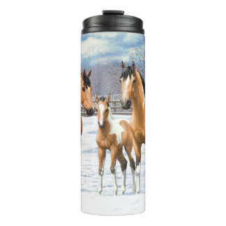 Buckskin Paint Horses In Snow Thermal Tumbler