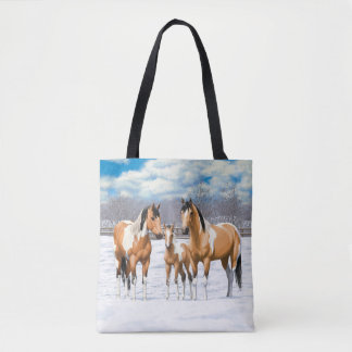 Buckskin Paint Horses In Snow Tote Bag