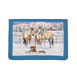 Buckskin Paint Horses In Snow Trifold Wallet