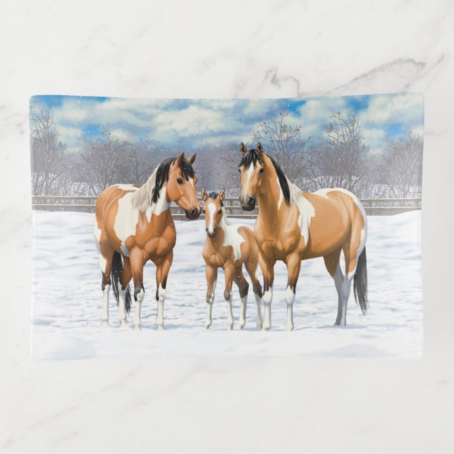 Buckskin Paint Horses In Snow Trinket Tray (Front)