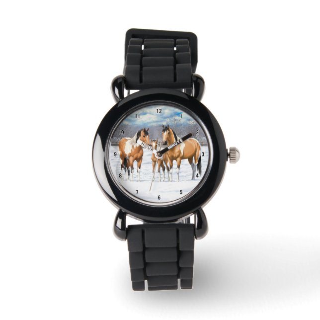 Buckskin Paint Horses In Snow Watch (Front)