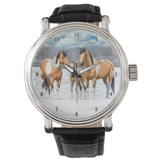Buckskin Paint Horses In Snow Watch