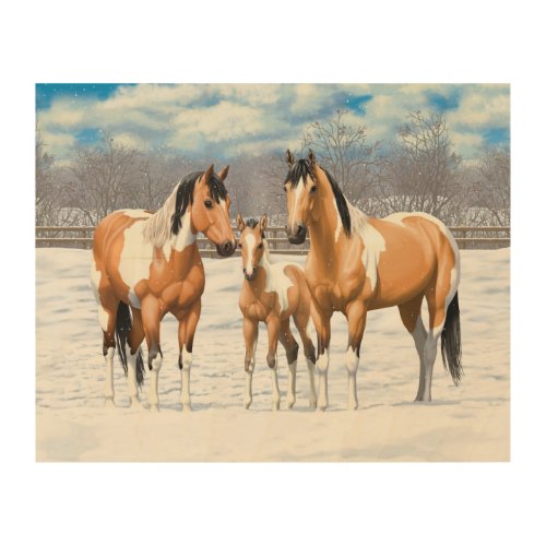 Buckskin Paint Horses In Snow Wood Wall Decor