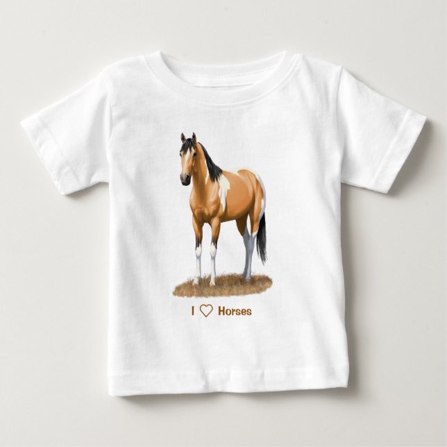 Buckskin Pinto Dun Paint Horse Staillion Baby T-Shirt (Front)