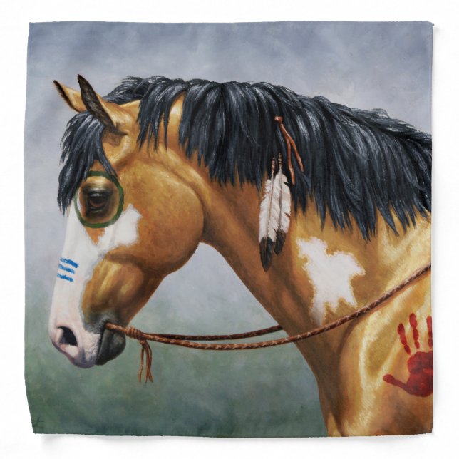 Buckskin Pinto Native American War Horse Bandana (Front)
