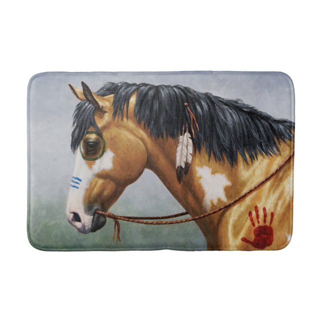 Buckskin Pinto Native American War Horse Bath Mat (Front)