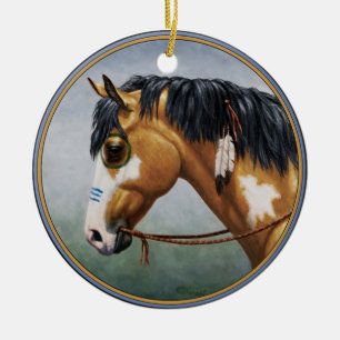 Buckskin Pinto Native American War Horse Ceramic Ornament
