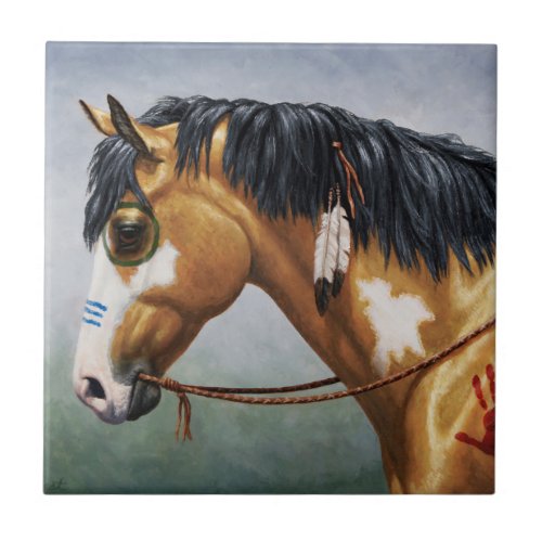 Buckskin Pinto Native American War Horse Ceramic Tile