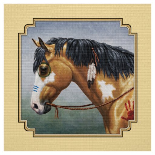 Buckskin Pinto Native American War Horse Fabric