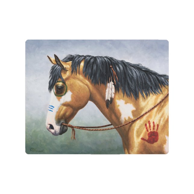 Buckskin Pinto Native American War Horse Metal Print (Front)