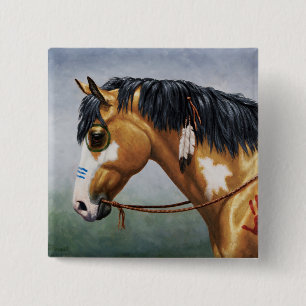 Buckskin Pinto Native American War Horse Pinback Button