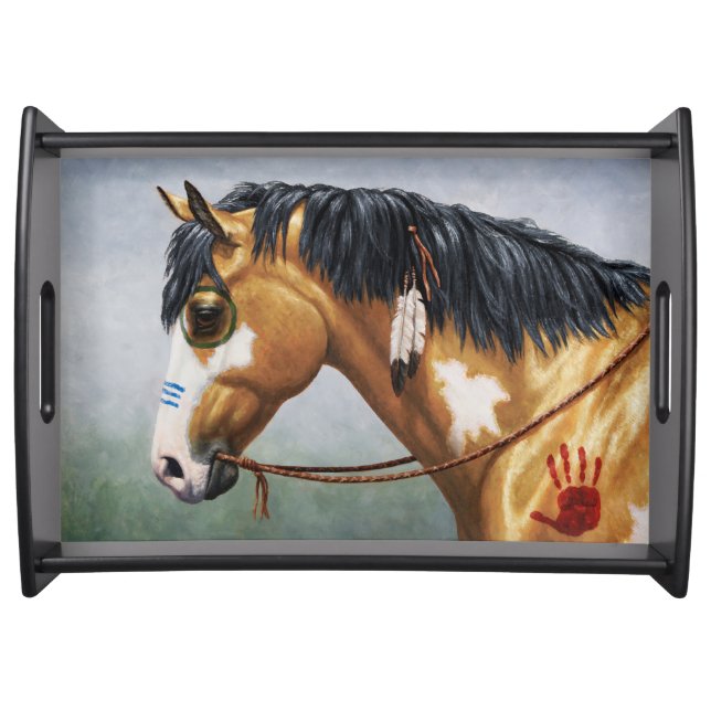 Buckskin Pinto Native American War Horse Serving Tray (Front)
