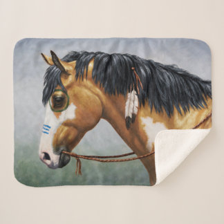 Buckskin Pinto Native American War Horse Sherpa Blanket