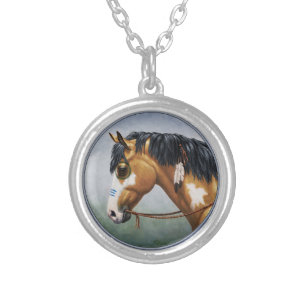 Buckskin Pinto Native American War Horse Silver Plated Necklace