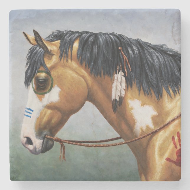 Buckskin Pinto Native American War Horse Stone Coaster (Front)