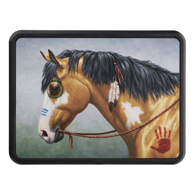 Buckskin Pinto Native American War Horse Tow Hitch Cover (Front)