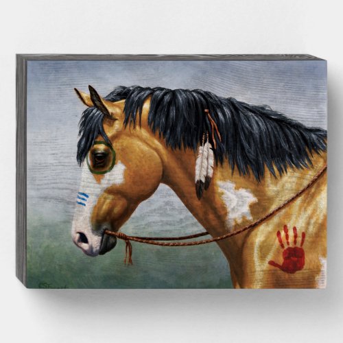 Buckskin Pinto Native American War Horse Wooden Box Sign