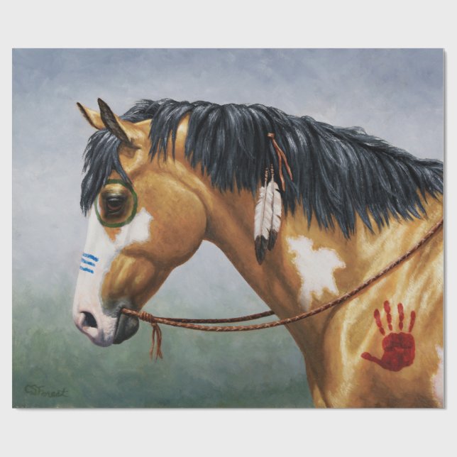 Buckskin Pinto Native American War Horse Wrapping Paper (Flat)