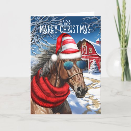 Buckskin Quarter Horse Funny MAREy Christmas Holiday Card