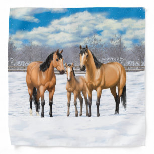 Buckskin Quarter Horses In Snow Bandana