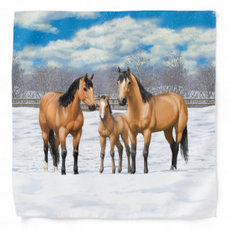 Buckskin Quarter Horses In Snow Bandana