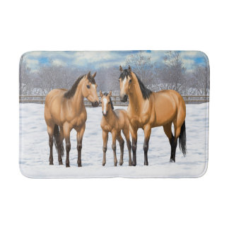 Buckskin Quarter Horses In Snow Bath Mat