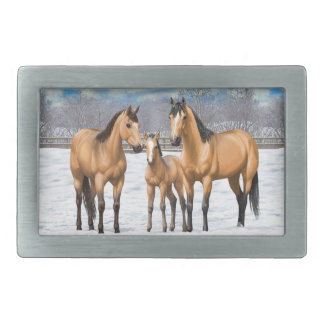 Buckskin Quarter Horses In Snow Belt Buckle