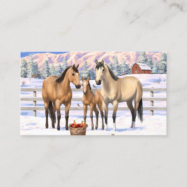 Buckskin Quarter Horses In Snow Business Card (Front)