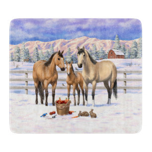 Buckskin Quarter Horses In Snow Cutting Board