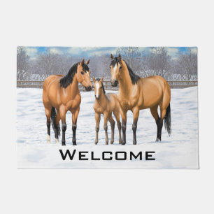 Buckskin Quarter Horses In Snow Doormat