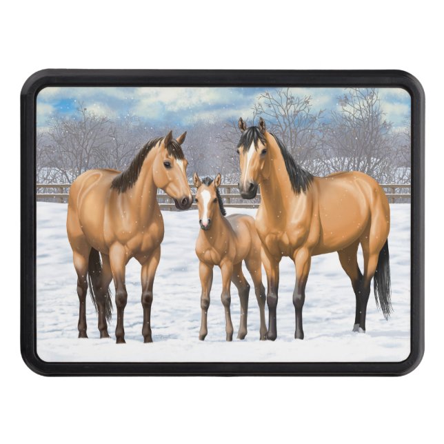 Buckskin Quarter Horses In Snow Hitch Cover (Front)