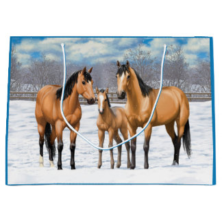 Buckskin Quarter Horses In Snow Large Gift Bag