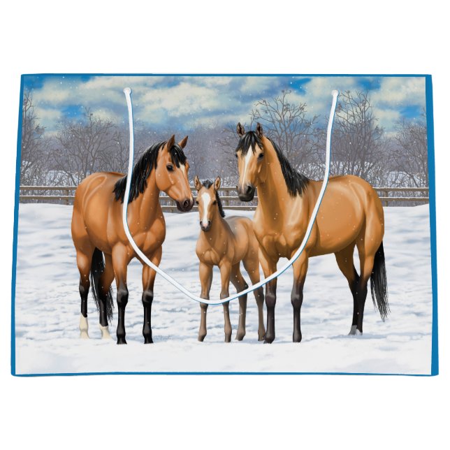 Buckskin Quarter Horses In Snow Large Gift Bag (Front)