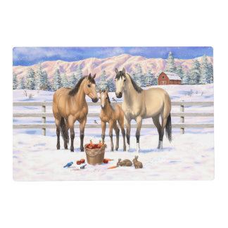 Buckskin Quarter Horses In Snow Placemat