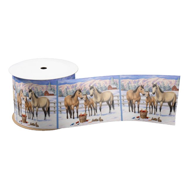 Buckskin Quarter Horses In Snow Satin Ribbon (Spool)